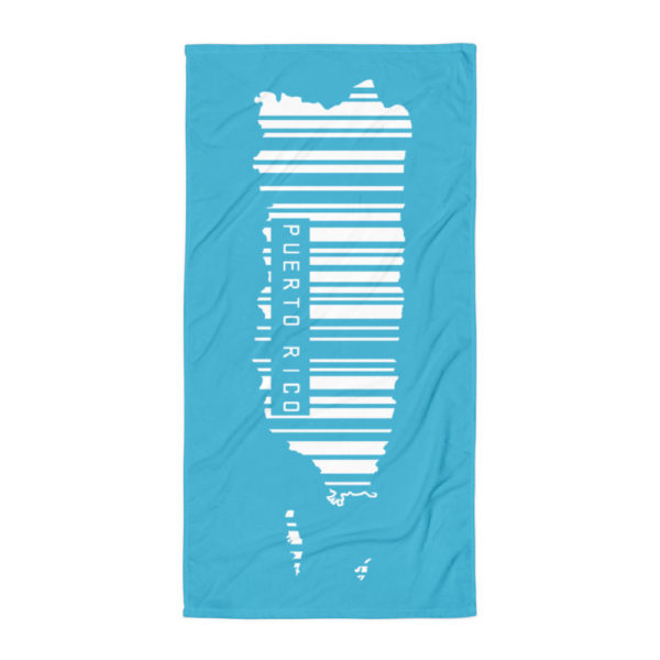 Puerto Rico Map Escaneame Barcode Beach Towel Teal Blue - Image 3