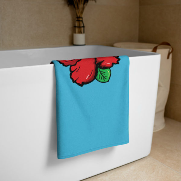 Puerto Rico Kaia Amapola Flower Beach Towel Teal Blue - Image 3