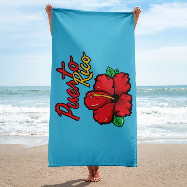 Puerto Rico Kaia Amapola Flower Beach Towel Teal Blue - Image 2