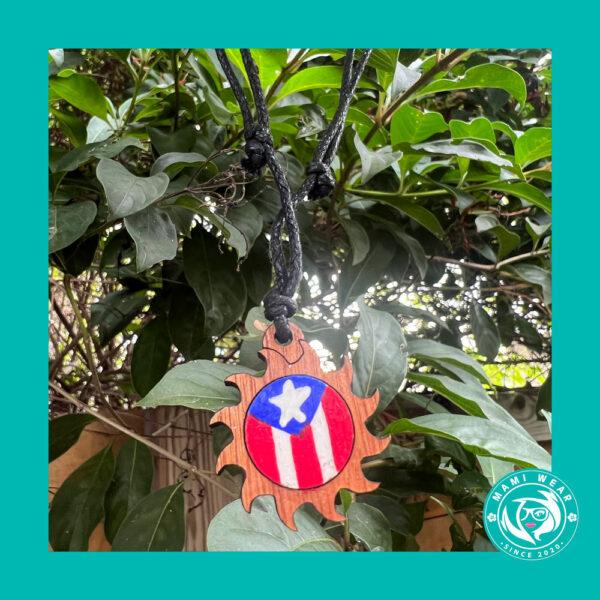 Wood Puerto Rico Flag Sun Necklace - Image 4