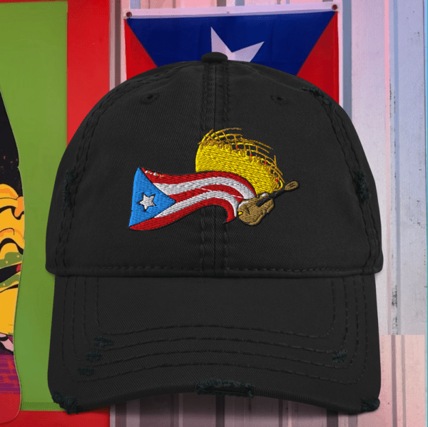 PR Bandera Pava y Cuatro Puertorriqueño Distressed Hat - Image 6