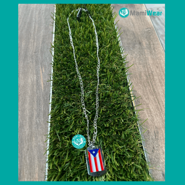Puerto Rico Flag Necklace Silver Tone 24 Inch Stainless Steel - Image 4