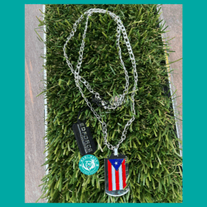 Puerto Rico Flag Necklace Silver Tone 24 Inch Stainless Steel