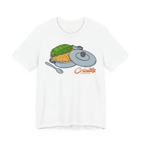 Criollo Grindz© – Arroz con Gandules en Caldero y Hoja de Plátano Unisex T-shirt - Image 2