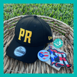New Era 9FORTY Puerto Rico Hat 21 Side Patch Black Yellow Snapback + Sticker & Pins