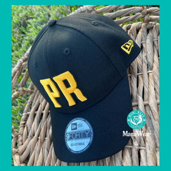 New Era 9FORTY Puerto Rico Hat 21 Side Patch Black Yellow Snapback + Sticker & Pins - Image 3