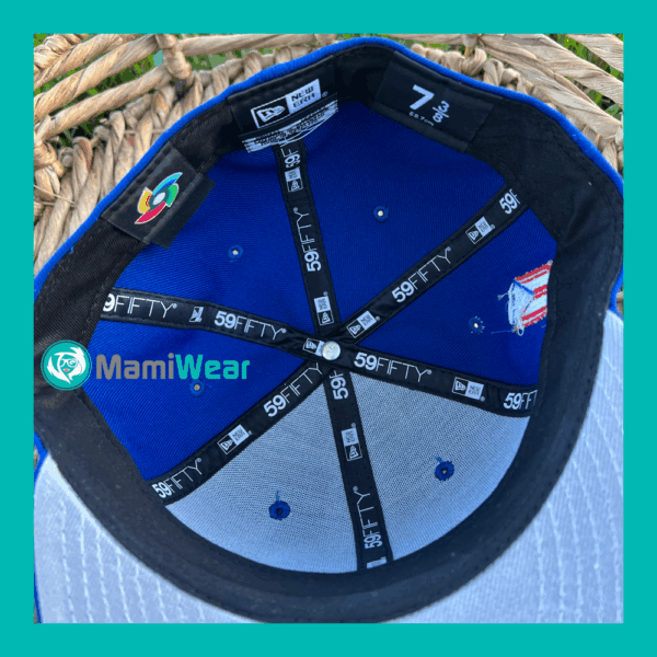 New Era Puerto Rico Blue 59FIFTY Fitted Hat Customized Flag + Sticker & Pin - Image 6