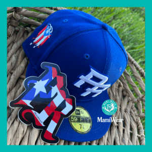 New Era Puerto Rico Blue 59FIFTY Fitted Hat Customized Flag + Sticker & Pin