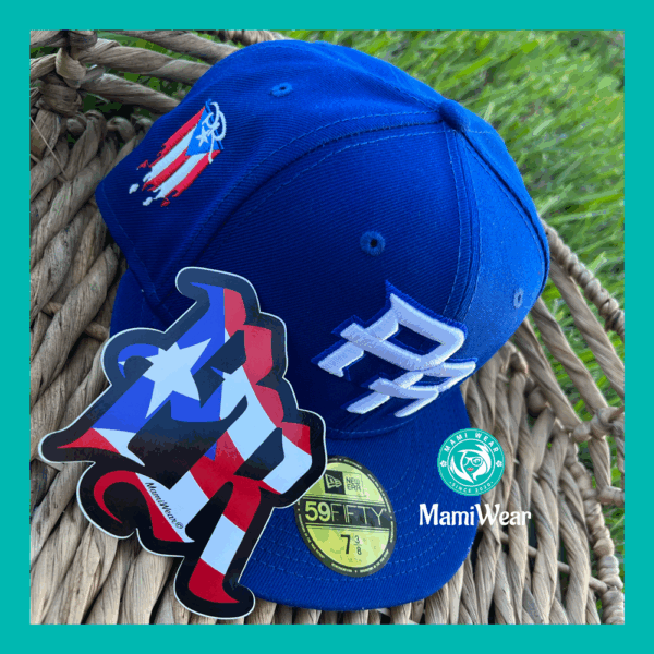 New Era Puerto Rico Blue 59FIFTY Fitted Hat Customized Flag + Sticker & Pin