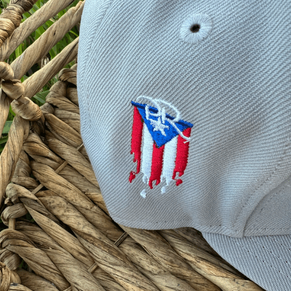 New Era Puerto Rico Gray 59FIFTY Fitted Hat Customized Flag + Sticker & Pin - Image 5