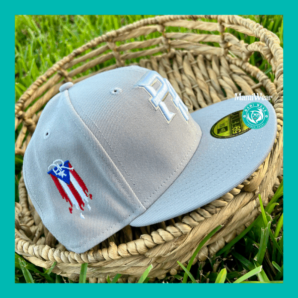 New Era Puerto Rico Gray 59FIFTY Fitted Hat Customized Flag + Sticker & Pin - Image 4