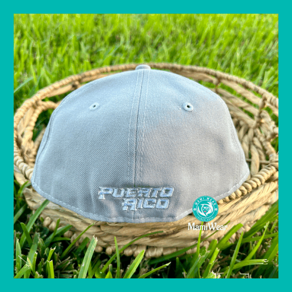 New Era Puerto Rico Gray 59FIFTY Fitted Hat Customized Flag + Sticker & Pin - Image 8