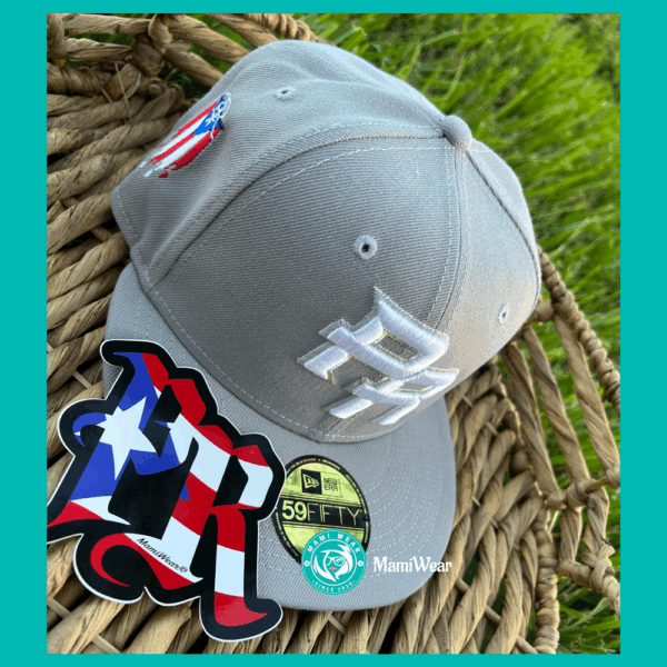 New Era Puerto Rico Gray 59FIFTY Fitted Hat Customized Flag + Sticker & Pin - Image 6