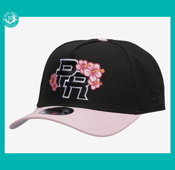 New Era Puerto Rico 9FORTY A-Frame Adjustable Hat Amapola Flower Black Pink + Sticker & Pin - Image 3