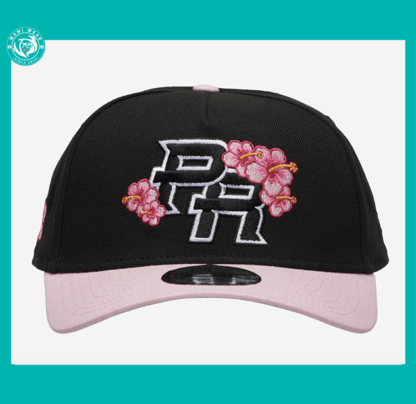 New Era Puerto Rico 9FORTY A-Frame Adjustable Hat Amapola Flower Black Pink + Sticker & Pin - Image 4