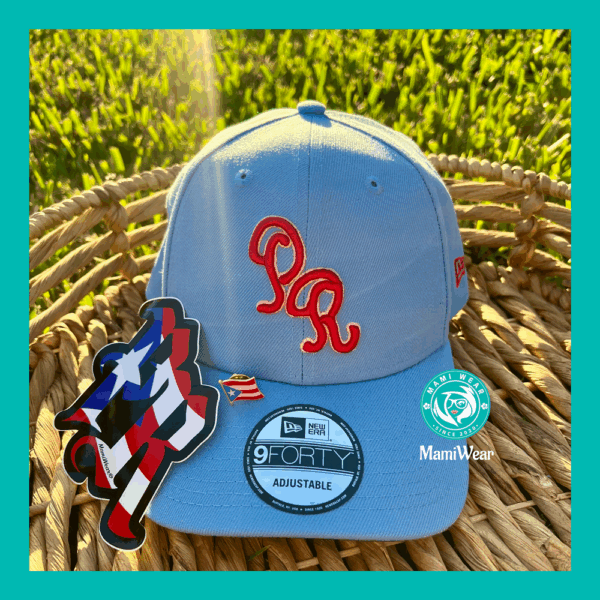 New Era Puerto Rico Sky Blue 9FORTY Hat 🧢🇵🇷 + Sticker & Pin